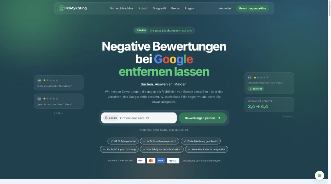 Startseite von fixmyrating.de